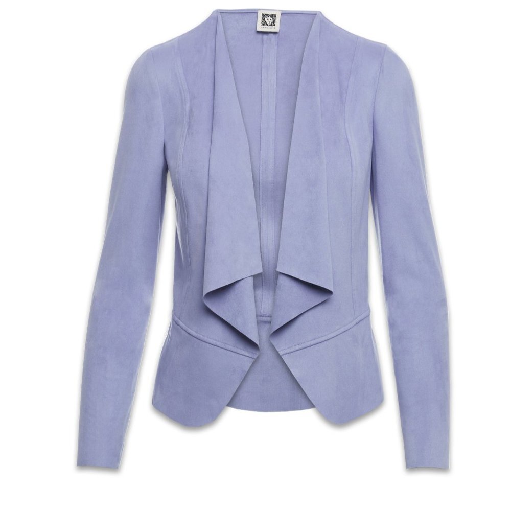 Anne Klein Faux Suede Drape Front Jacket High Sky - Picture 2 of 8